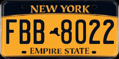 NY license plate FBB8022