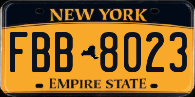 NY license plate FBB8023