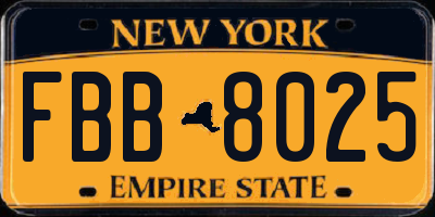 NY license plate FBB8025