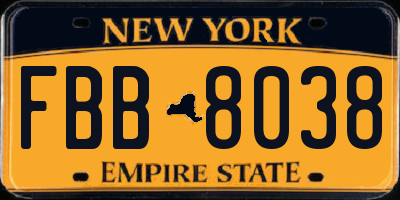 NY license plate FBB8038