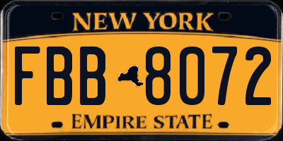 NY license plate FBB8072