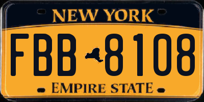 NY license plate FBB8108