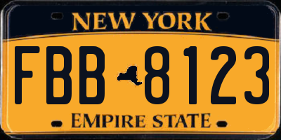 NY license plate FBB8123