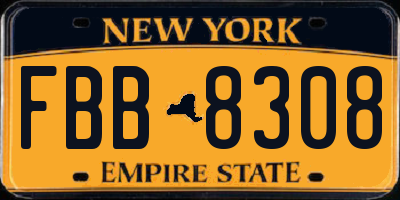 NY license plate FBB8308