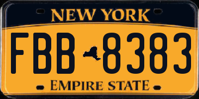 NY license plate FBB8383
