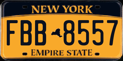 NY license plate FBB8557