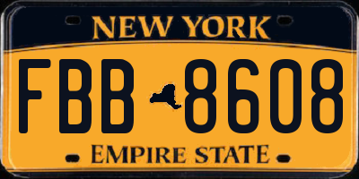 NY license plate FBB8608