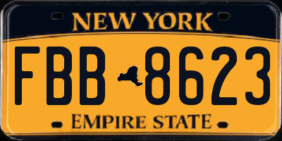NY license plate FBB8623