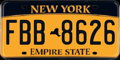 NY license plate FBB8626
