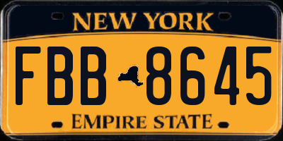 NY license plate FBB8645