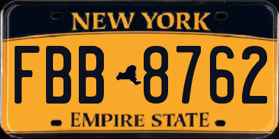 NY license plate FBB8762