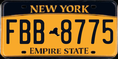 NY license plate FBB8775