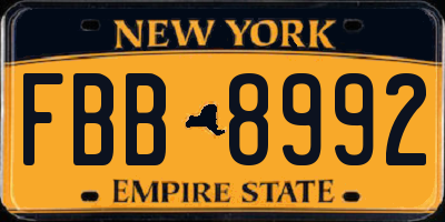NY license plate FBB8992
