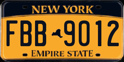 NY license plate FBB9012