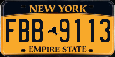 NY license plate FBB9113