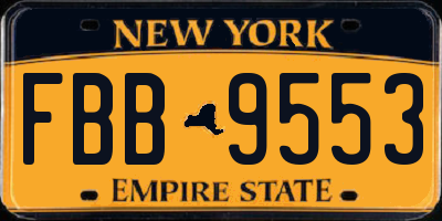 NY license plate FBB9553