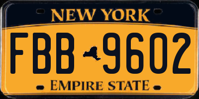 NY license plate FBB9602