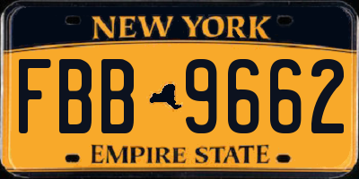 NY license plate FBB9662