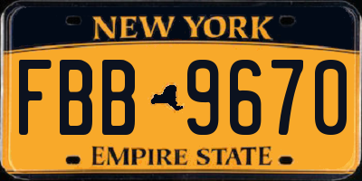 NY license plate FBB9670