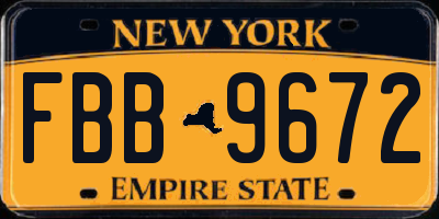 NY license plate FBB9672