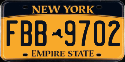NY license plate FBB9702