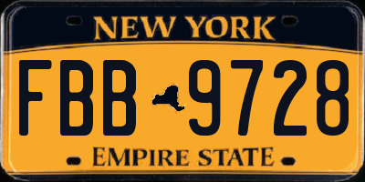 NY license plate FBB9728