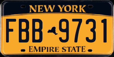 NY license plate FBB9731