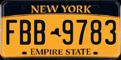 NY license plate FBB9783