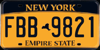 NY license plate FBB9821