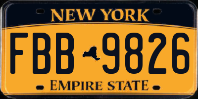 NY license plate FBB9826