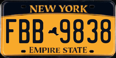 NY license plate FBB9838