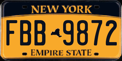 NY license plate FBB9872