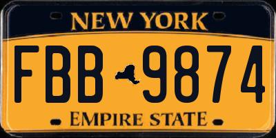 NY license plate FBB9874