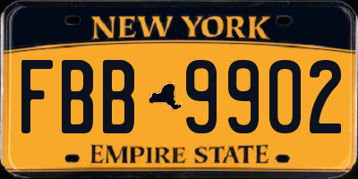 NY license plate FBB9902