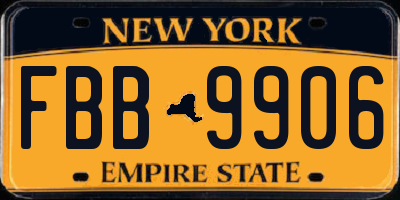NY license plate FBB9906