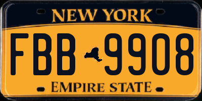 NY license plate FBB9908