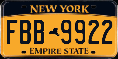 NY license plate FBB9922