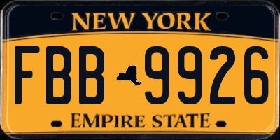 NY license plate FBB9926