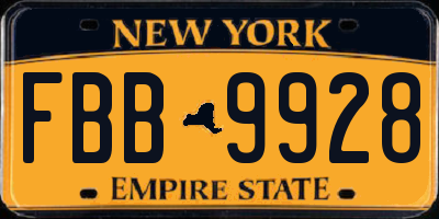 NY license plate FBB9928