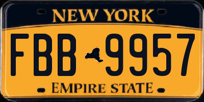 NY license plate FBB9957