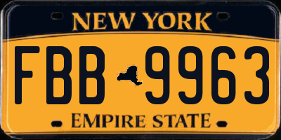 NY license plate FBB9963