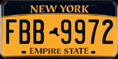 NY license plate FBB9972