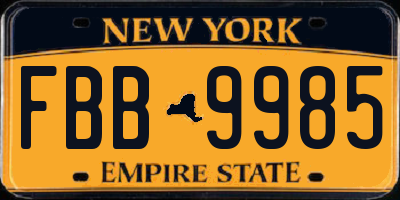 NY license plate FBB9985