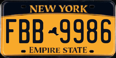 NY license plate FBB9986
