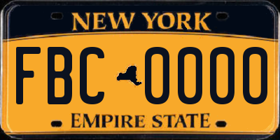 NY license plate FBC0000