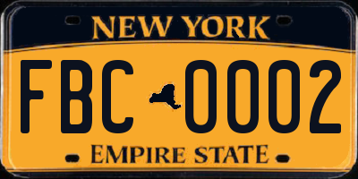 NY license plate FBC0002