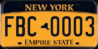 NY license plate FBC0003