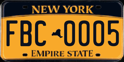 NY license plate FBC0005