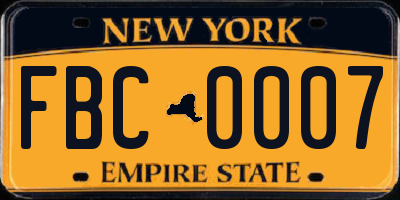 NY license plate FBC0007