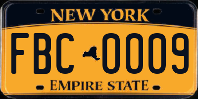 NY license plate FBC0009